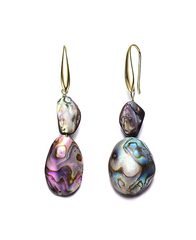 Sterling Silver 14K Gold Plated with Turtle Shell Abalone Dangle Earrings