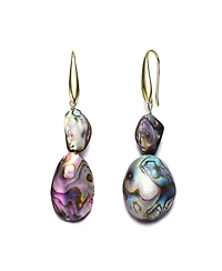 Sterling Silver 14K Gold Plated with Turtle Shell Abalone Dangle Earrings