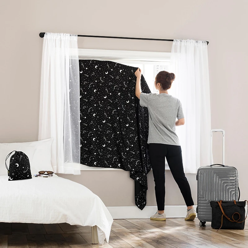 Sun Zero Lights Out Stars Starry Night Portable Travel 100% Blackout Rod Pocket Curtain Panel