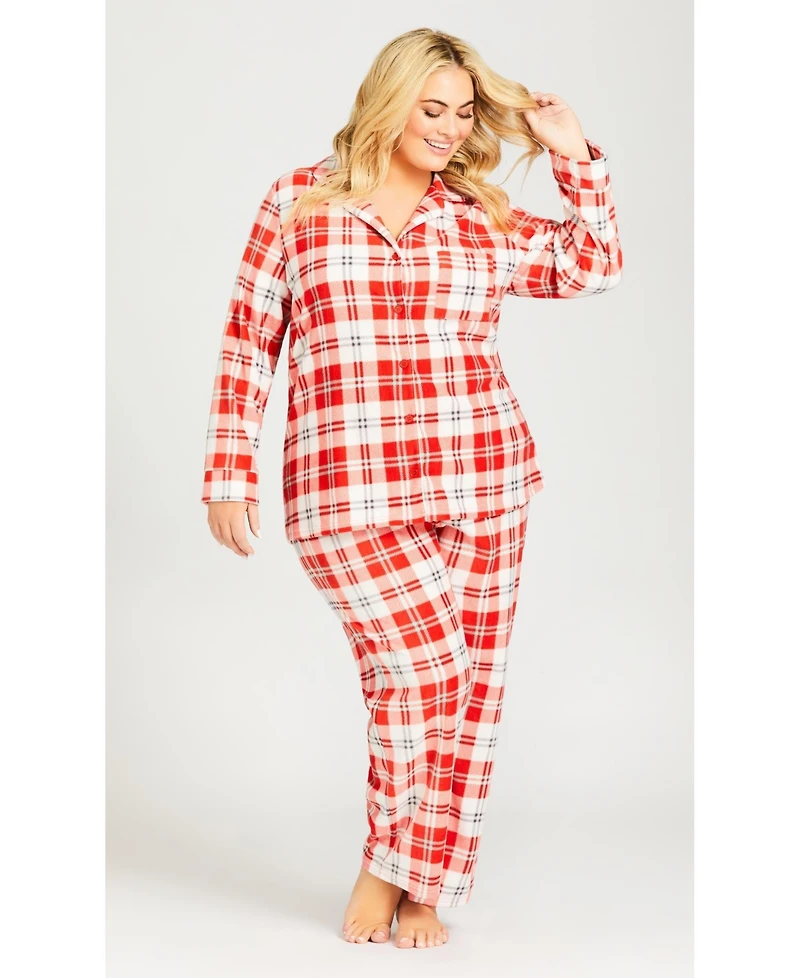 Avenue Plus Button Check Fleece Sleep Top