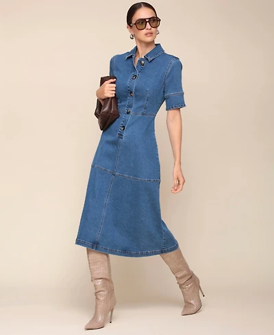 Avec Les Filles Women's Denim Midi Shirtdress