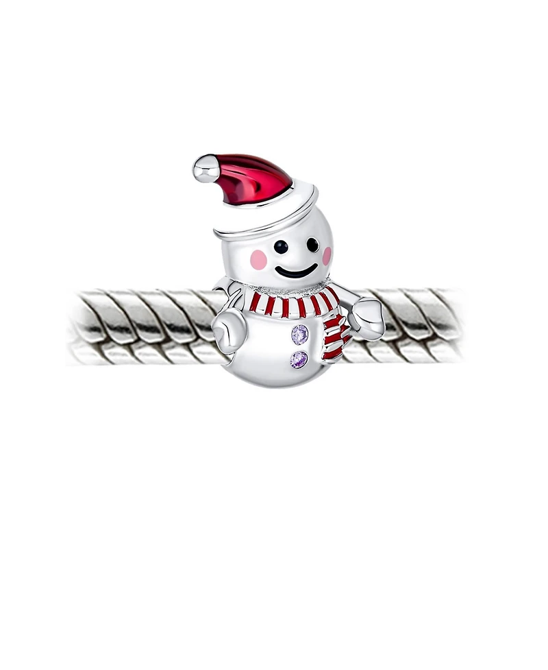 Bling Jewelry Christmas Charm Bead Red Santa Hat & Snowman for Bracelet Sterling Silver