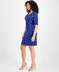 Connected Women's Polka-Dot Drape-Neck Sheath Dress