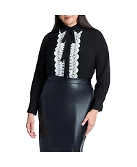 Eloquii Women's Collared Shirt With Lace-Trimmed Placket
