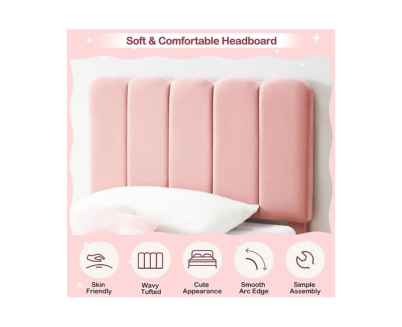 gaomon Pink Twin Bed Frame, Velvet Upholstered Platform Bed Frame with Headboard, Strong Wooden Slats, Noise-Free,No Box Spring Needed, Easy Assembly