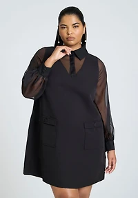 Eloquii Women's Plus Sheer Sleeve Shirt Dress