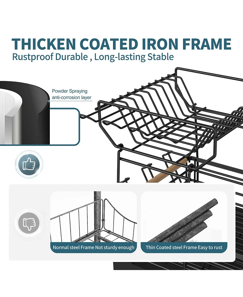 Mega Casa Double-layer Bamboo Dish Rack For Home Kitchen