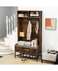 Gouun 69-Inch 4-in-1 Hall Tree with Coat Rack, Seat Cushion, Shoe Storage, and Shelf