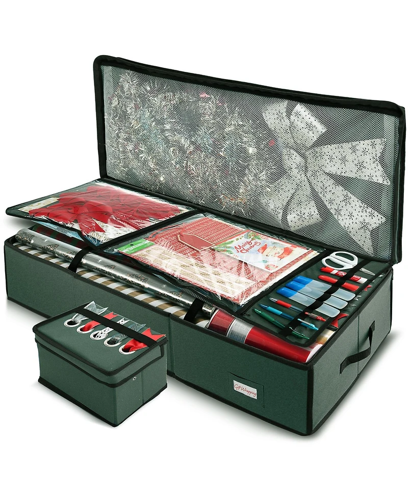 Premium Holiday Gift Wrapping Paper & Accessories Storage Organizer Box - Large