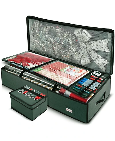 Premium Holiday Gift Wrapping Paper & Accessories Storage Organizer Box - Large
