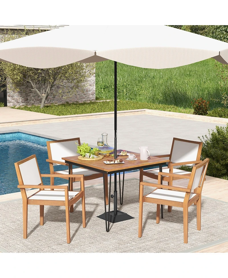 Gouun Stackable Outdoor Dining Chair Set of 2 with Acacia Wood Frame