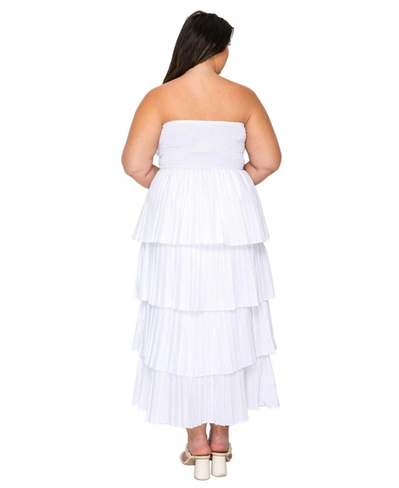 L I V D Plus Eleni Strapless Pleated Tiered Dress