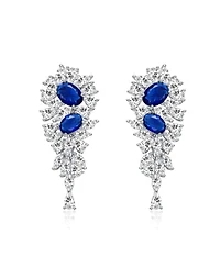 White Gold Plated with Blue Cubic Zirconia Cluster Dangle Earrings