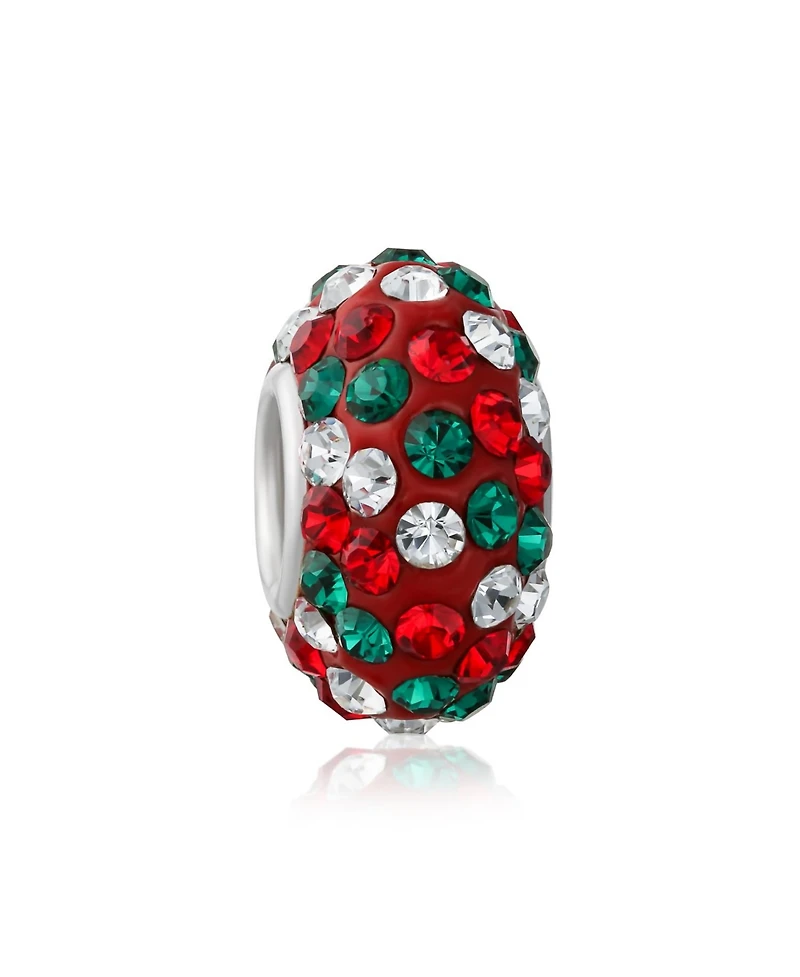 Bling Jewelry Christmas Holiday Red Green Flower Stripe Crystal Set Of 3 Spacer Charm Bead Sterling Silver Fits European Charm Bracelet