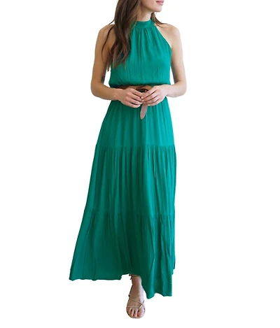 Paneros Clothing Women's Halter Gia Dress in Emerald Green