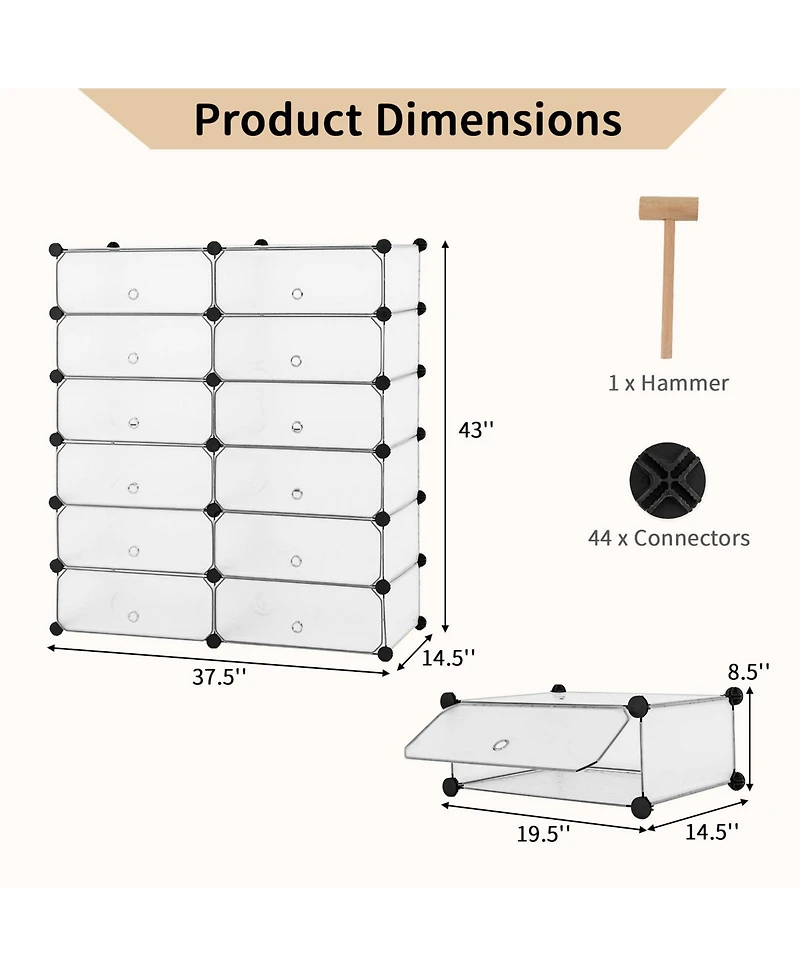Gouun 12-Cube Diy Portable Plastic Shoe Rack with Doors