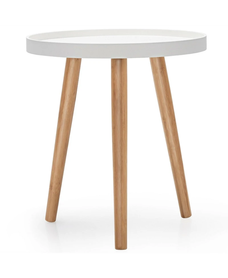 Gouun Round Side Sofa Table with Wooden Tray