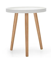 Gouun Round Side Sofa Table with Wooden Tray