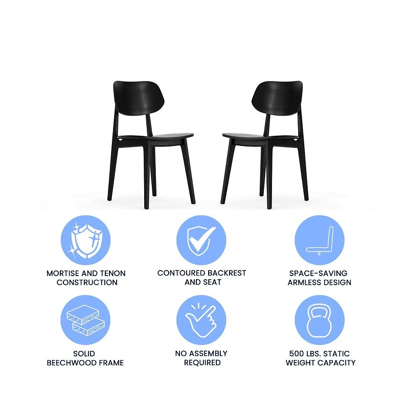 Emma+Oliver Gentry Set Of 2 Solid Wood Dining Chairs With Curved Oval Backrests