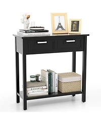 Gouun Narrow Console Table with Drawers and Open Storage Shelf