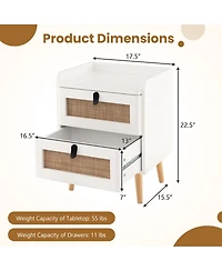 Gouun Modern End Table Bedside Table with 2 Rattan Decorated Drawers