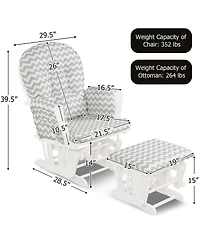 Gouun Wood Glider and Ottoman Set with Padded Armrests and Detachable Cushion