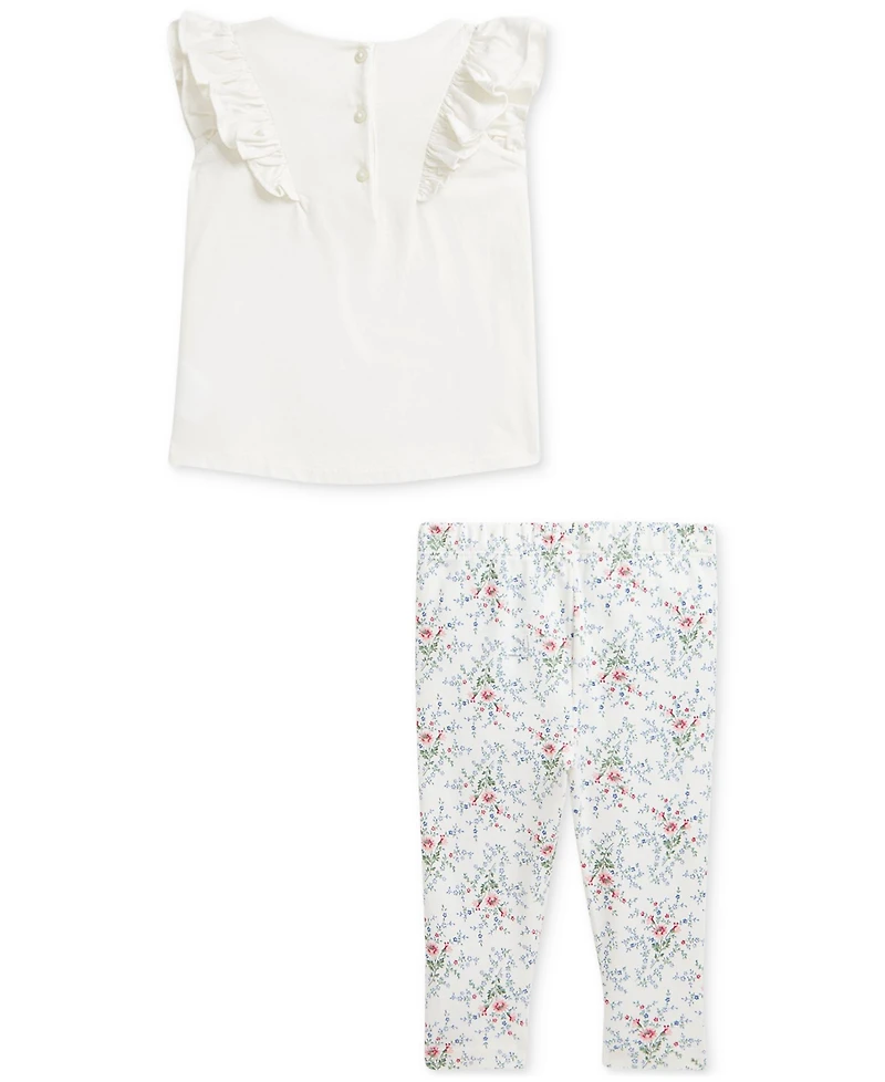 Polo Ralph Lauren Baby Cotton Ruffled Top & Floral Leggings Set