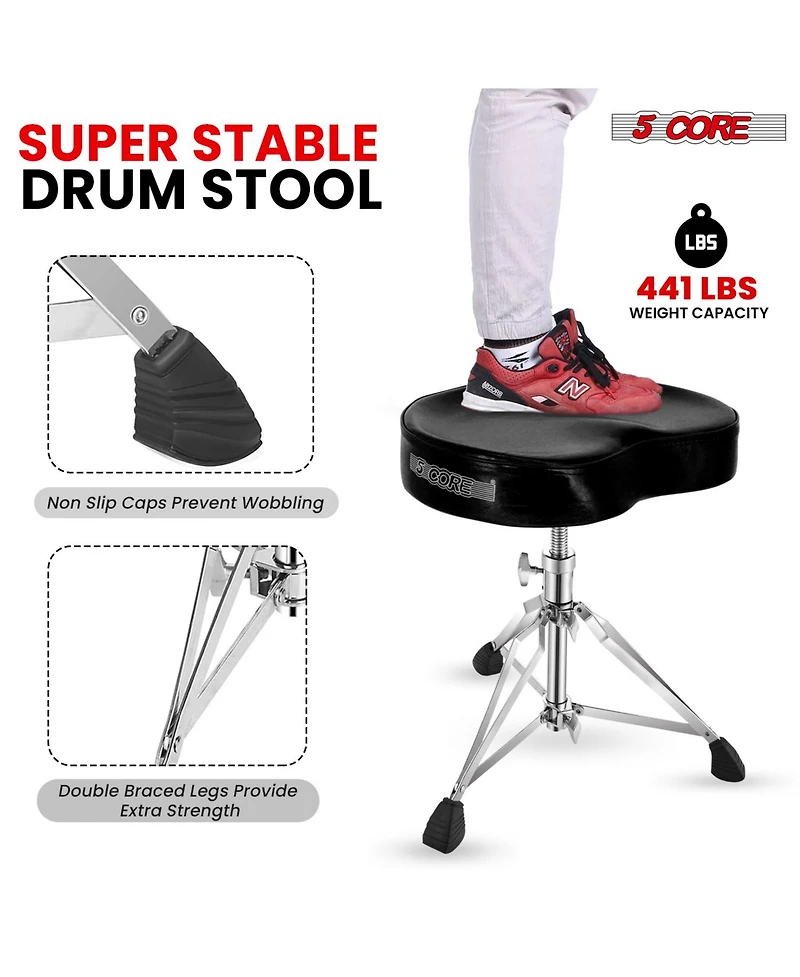 5 Core Drum Throne Padded Guitar Stool Adjustable Heavy Duty Music Chair Seat Universal for Adults & Kids with Anti Slip Rubber Feet