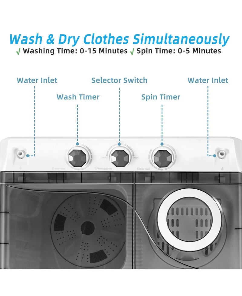 Gouun 26 Lbs Twin Tub Portable Washing Machine with Built-In Drain Pump