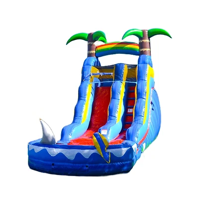 HeroKiddo 15 Ocean Shark Commercial Grade Inflatable Water Slide with Attached Splash Pool (No Blower Included)
