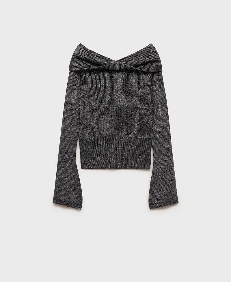 Mango Women's Bare Shoulders Lurex Sweater