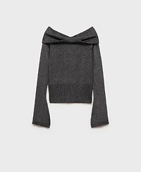 Mango Women's Bare Shoulders Lurex Sweater