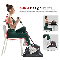 Sunny Health & Fitness Under Desk Smart Mini Pedal Exerciser, Exercise Cycle Bike and Mat/Workout Bands w Free SunnyFit App Connectivity