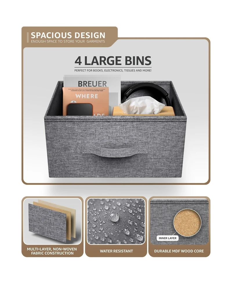 Sorbus 4 Drawers Chest Nightstand - Storage for Closet, Home, College Dorm Features Steel Frame, Wood Top, & Fabric Bins