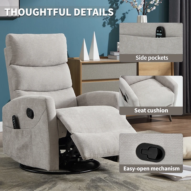 Mondawe Swivel and Rocker Power Recliner Chair, with Usb Type-c Ports