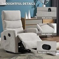 Mondawe Swivel and Rocker Power Recliner Chair, with Usb Type-c Ports