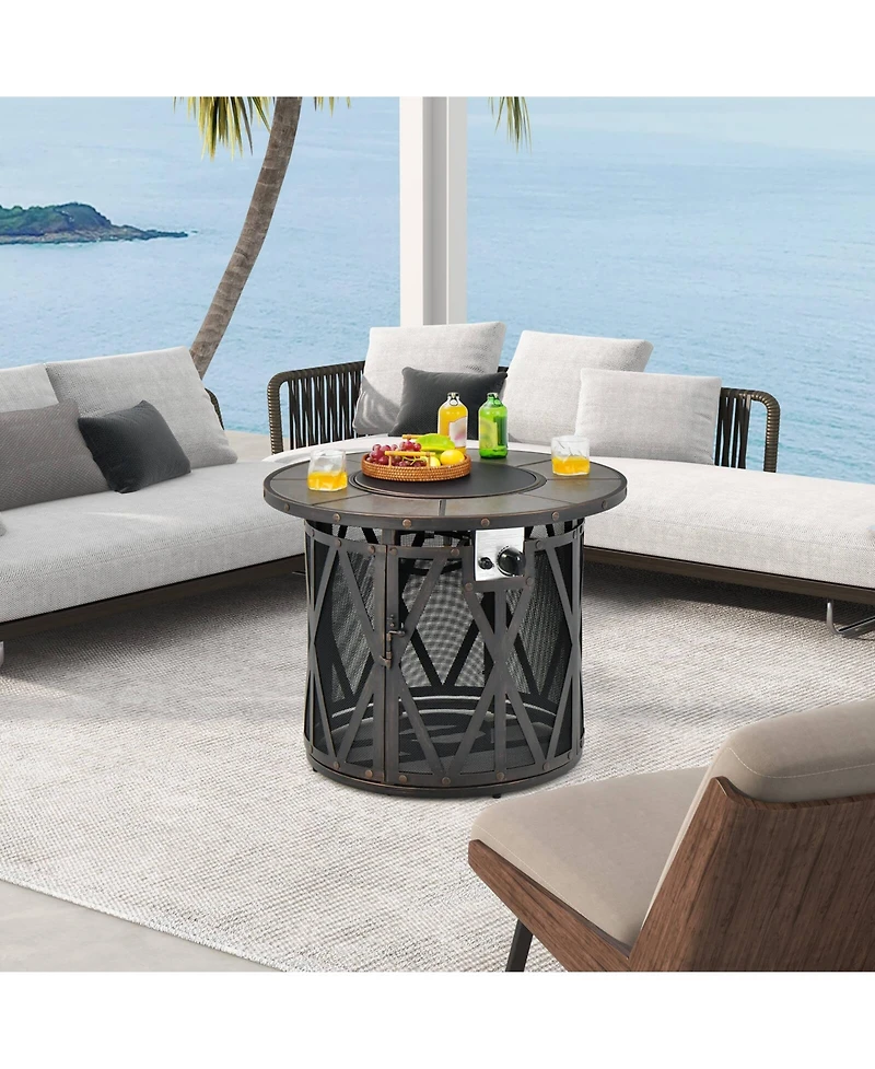 Gouun 32 Inch 30000BTU Fire Pit Table with Fire Glasses and Pvc Cover