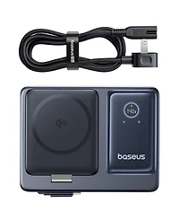 Baseus Nomos 5-in-1 Charging Station 140W, Qi2 15W Magnetic Wireless Charger with 100W Retractable Cable