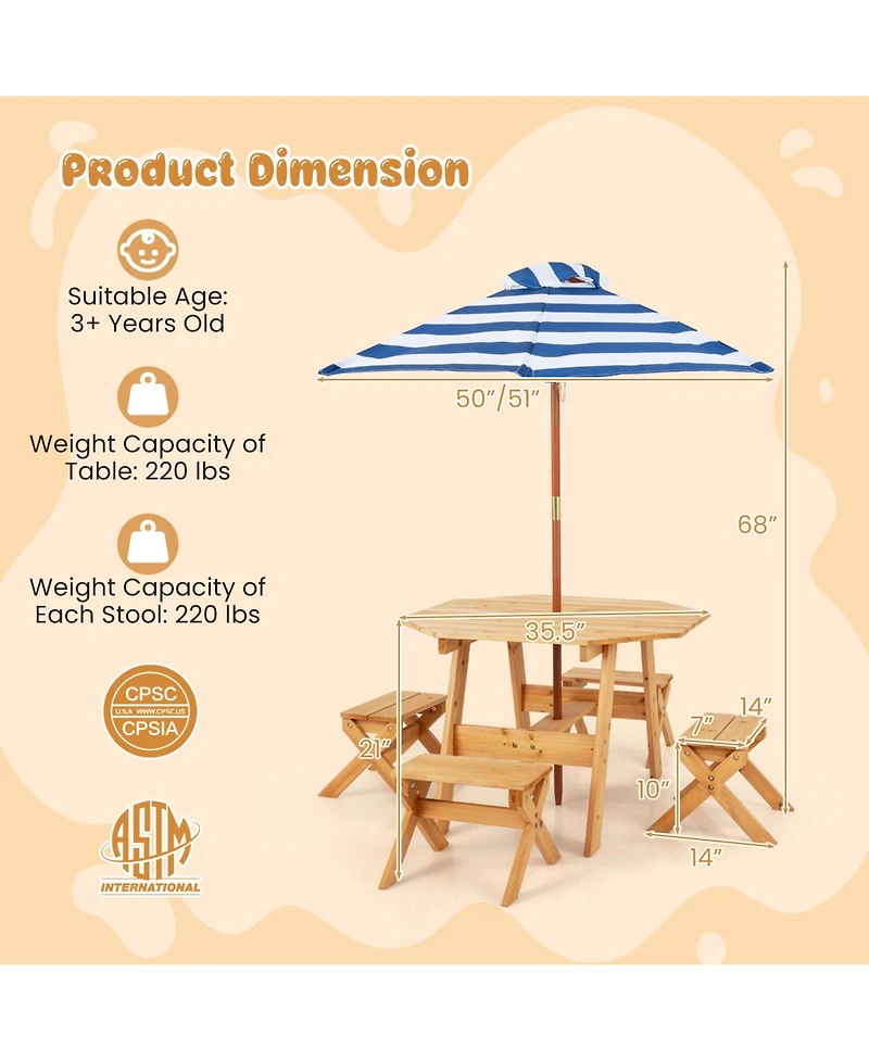 Gouun Kids Wooden Table Set for Children Aged 3+ Years