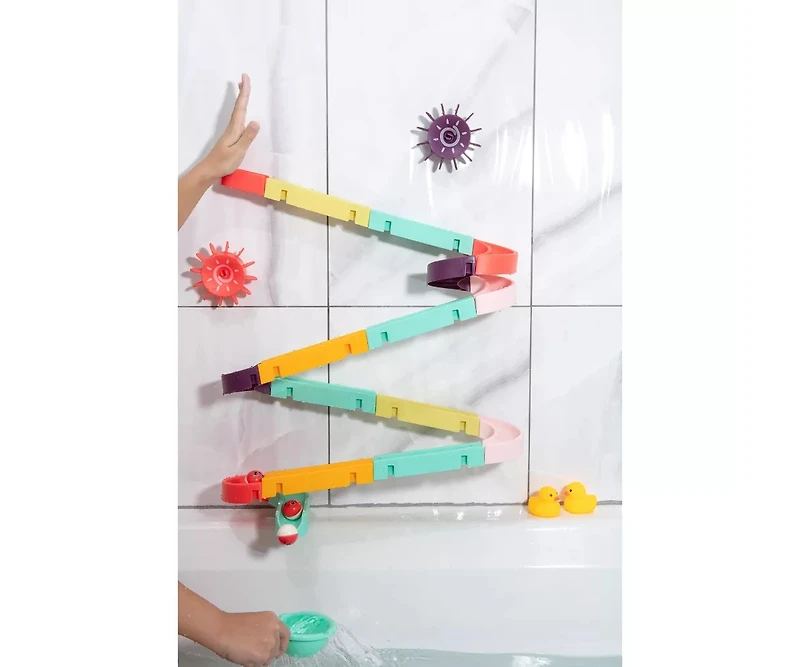 Sperric Toddler Interactive Bathtub Slide Set with Rubber Ducks and Ball – Bath Toys, Puzzle Slide Bath Toy for Kids, Fun Water Slide Bath Toy