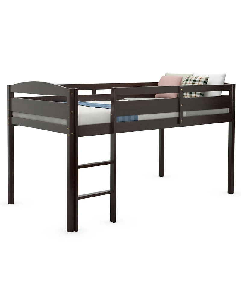 Gouun Wooden Twin Low Loft Bunk Bed with Guard Rail and Ladder