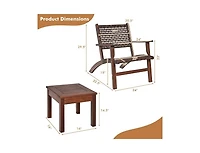Slickblue 3 Piece Wooden Rattan Outdoor Patio Furniture Chair Table Bistro Set