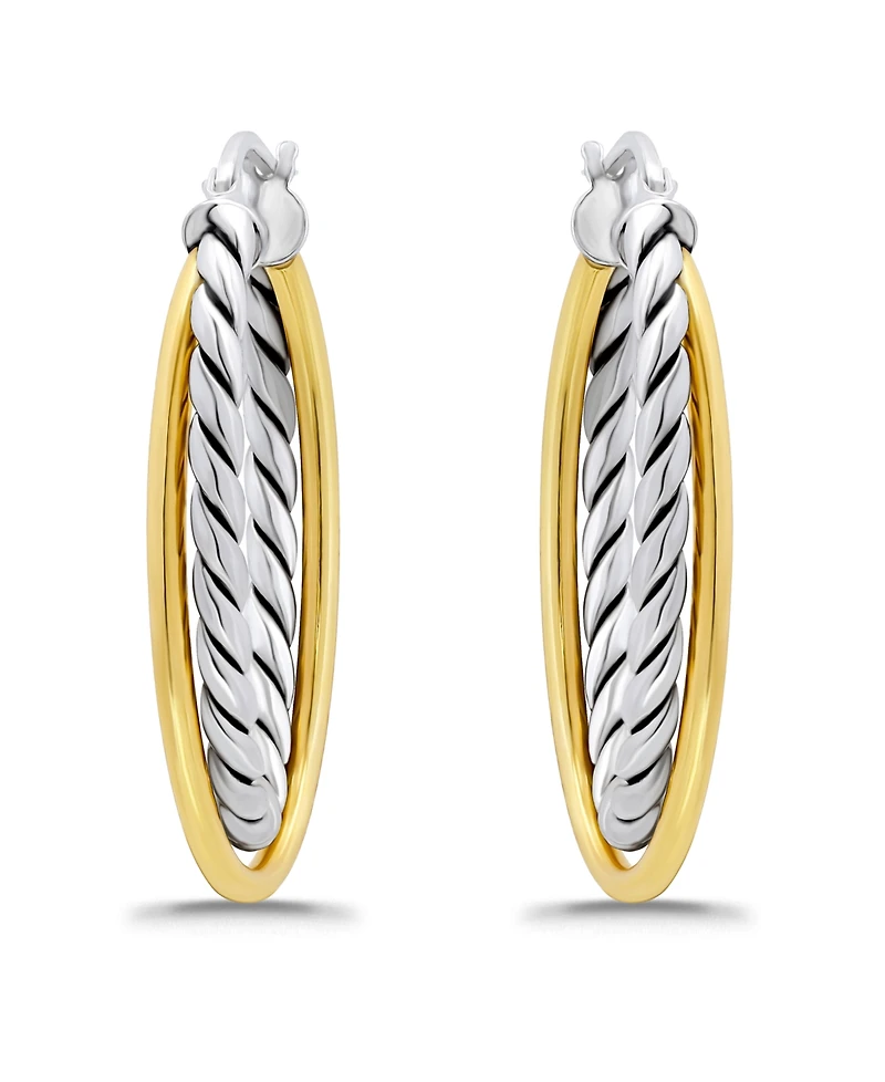 Macy's Oxidized Oval Two Row Polish Tubing Click Top Hoop Earrings