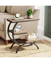 Tribesigns C-Shaped End Table Set of 2, Industrial 3-Tier Small Side for Couch, Wood Bedside Snack with Storage Shelves Liv