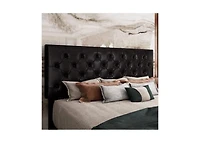 Upholstered Faux Leather Platform Bed – Tufted Headboard, Sturdy Slats, and Contemporary Low Profile Frame
