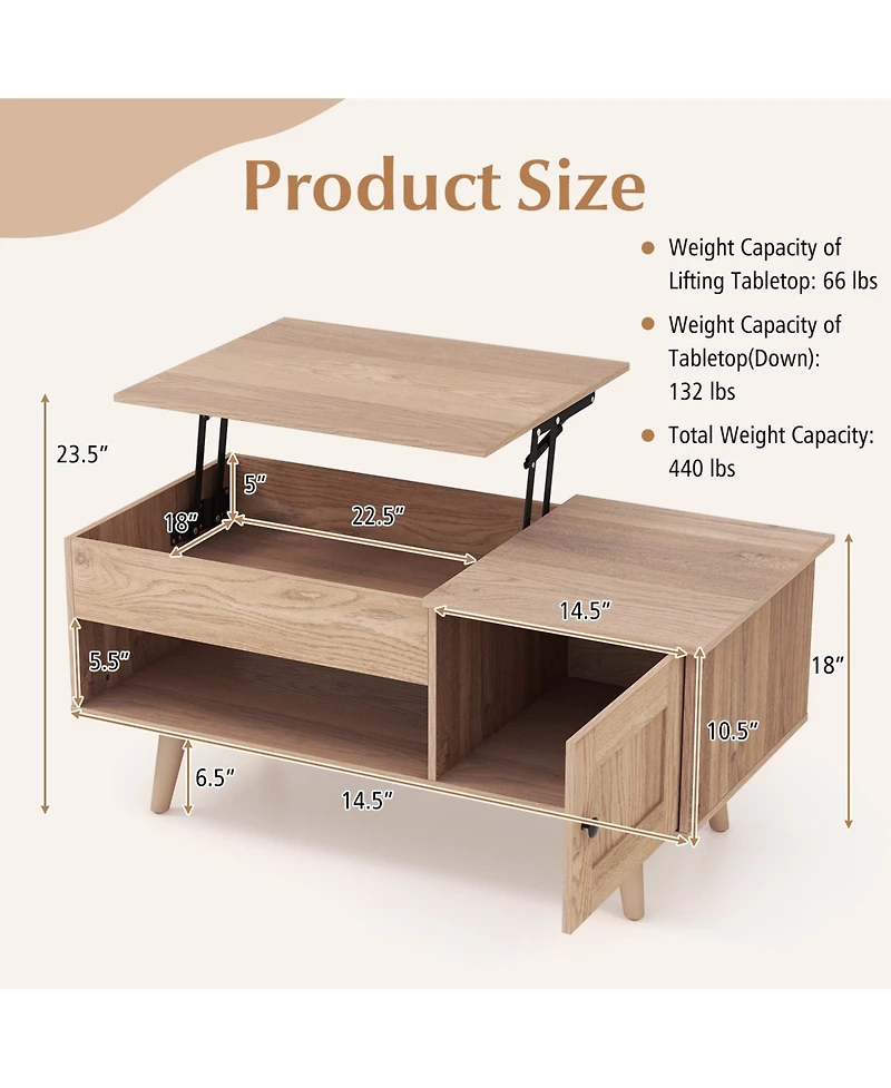Gouun Lift Top Table with Storage and Hidden Compartment
