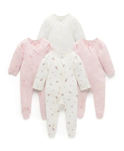 Purebaby Baby Girls Zip Coverall 4 Pack