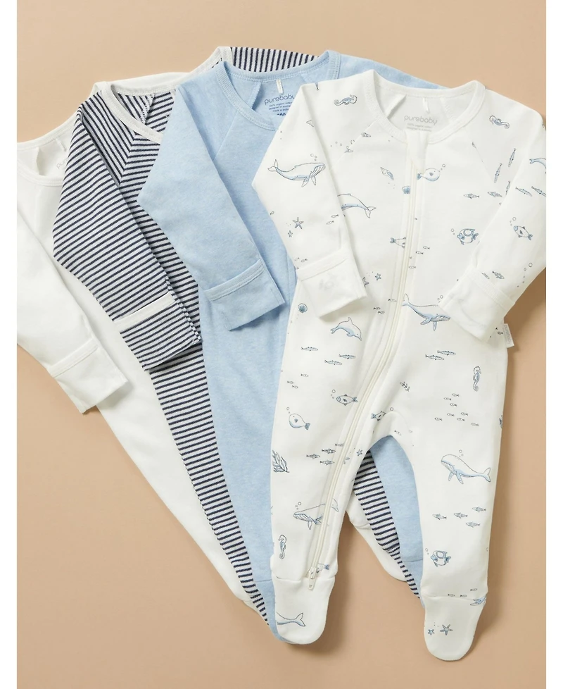 Purebaby Baby Boys Zip Coverall 4 Pack