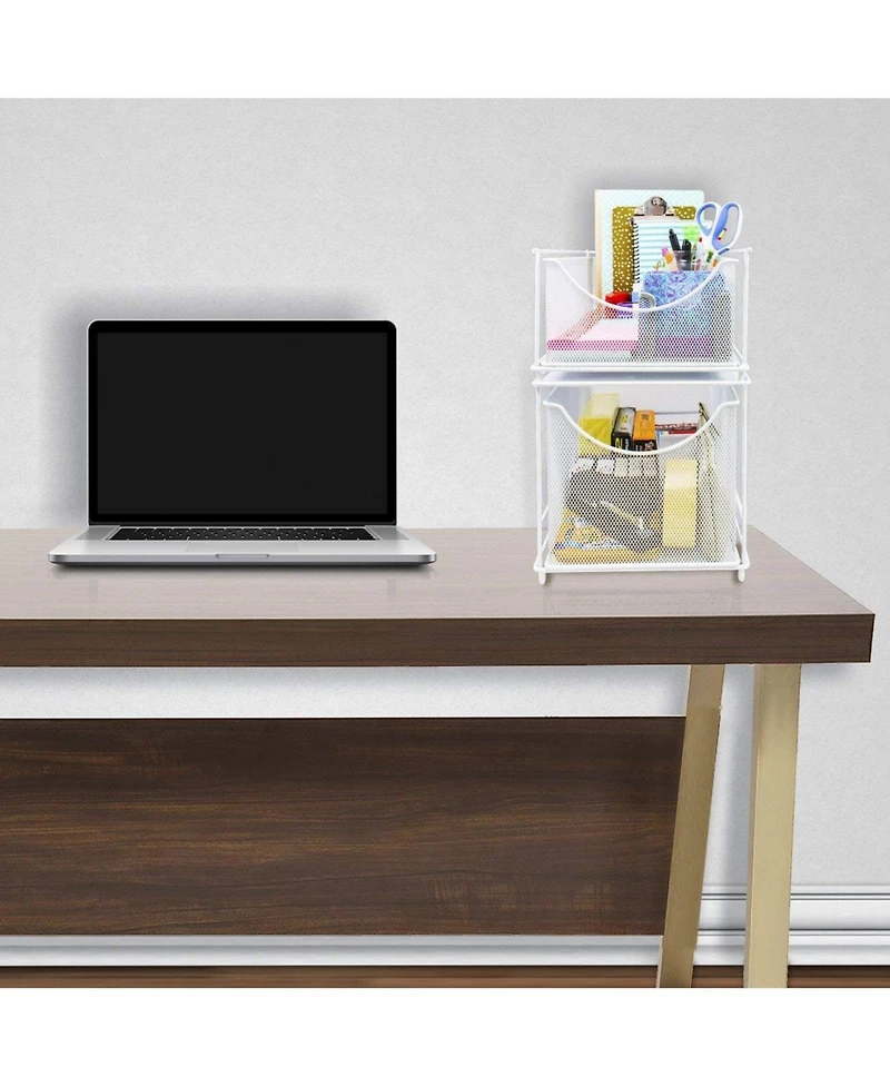 Sorbus 2-Tier Sliding Mesh Basket Drawers - White