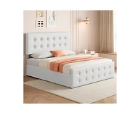 gaomon Full Size Bed Frame with 4 Storage Drawers and Headboard, Faux Leather Upholstered Platform Bed Frame with Wooden Slats Support